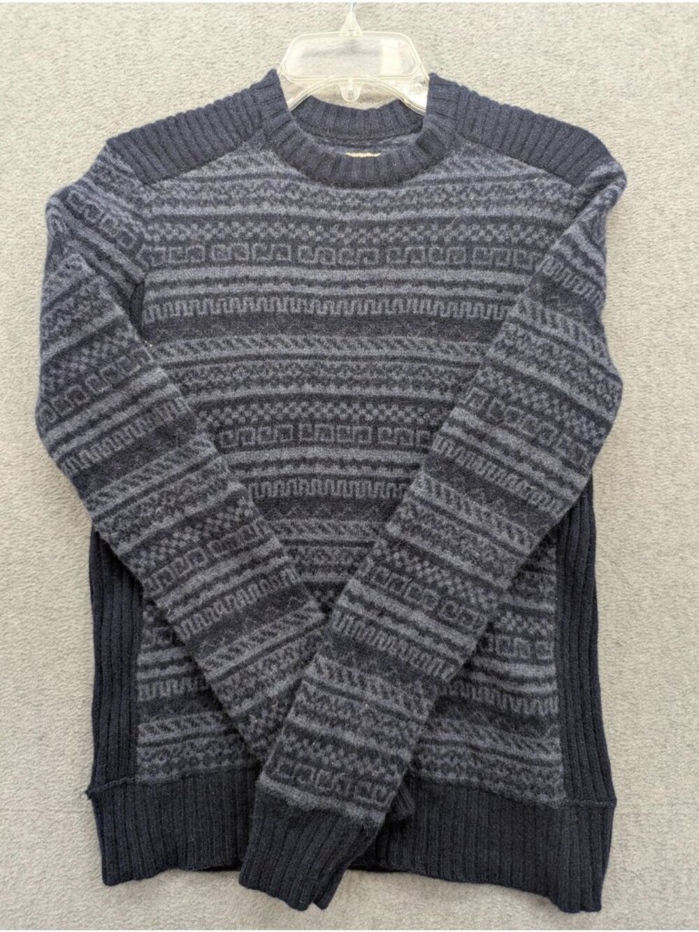 Fossil Sweater Mens Small Blue Wool Fair Isle Crewneck Knit Pullover Winter